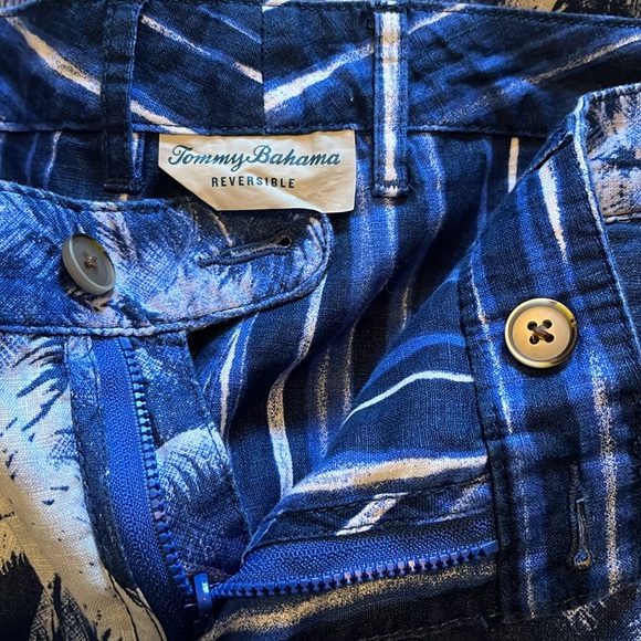 Tommy Bahama linen reversible shorts men’s 35 striped / palm blue indigo 9” NWT - Picture 4 of 8